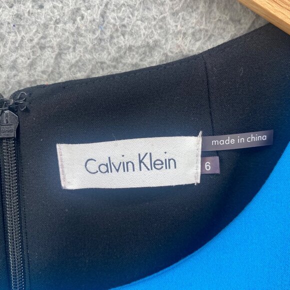 Calvin Klein Dress Womens 6 Blue Colorblock Sheath Rivet Studded Career Office - Picture 6 of 10